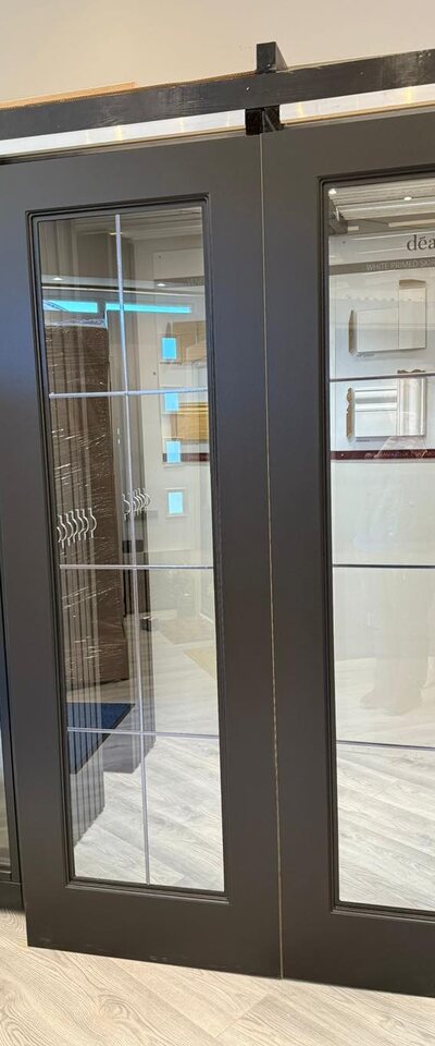 A black glazed internal pair on the showroom display rack