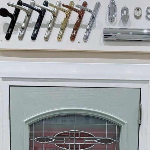The handle and escutcheon display board in the showroom